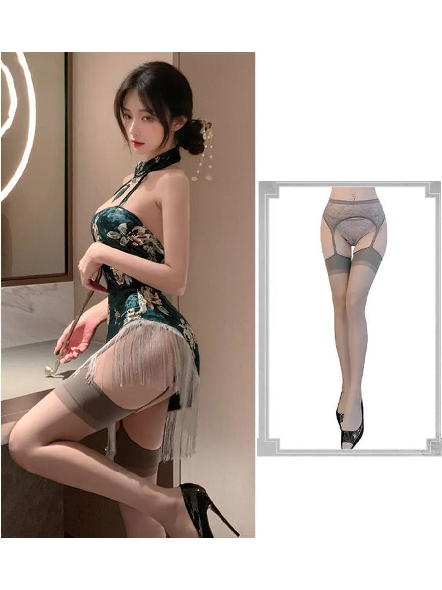 Asymmetrical Tassel Velvet Cheongsam