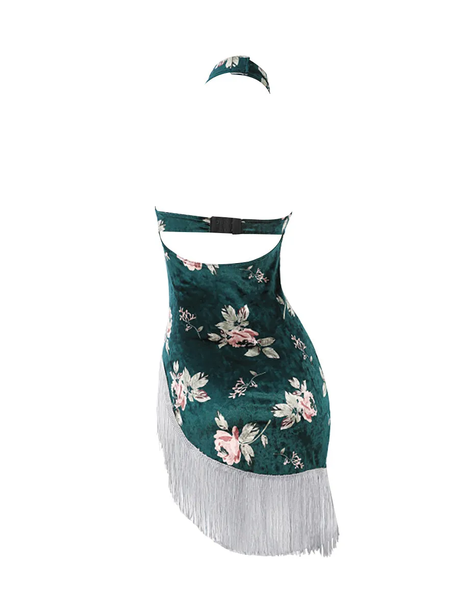Asymmetrical Tassel Velvet Cheongsam