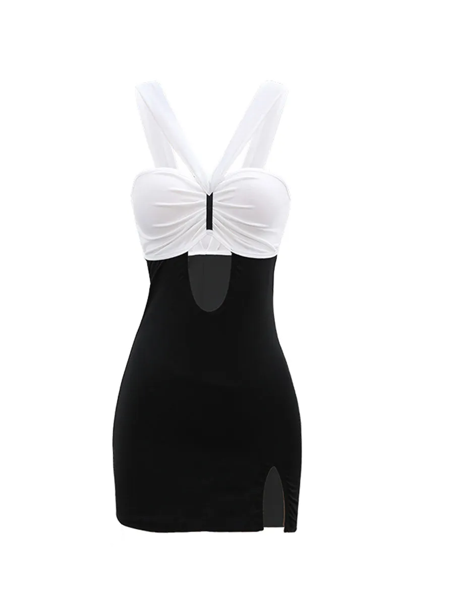 Black and White Secretary Bodycon Dress