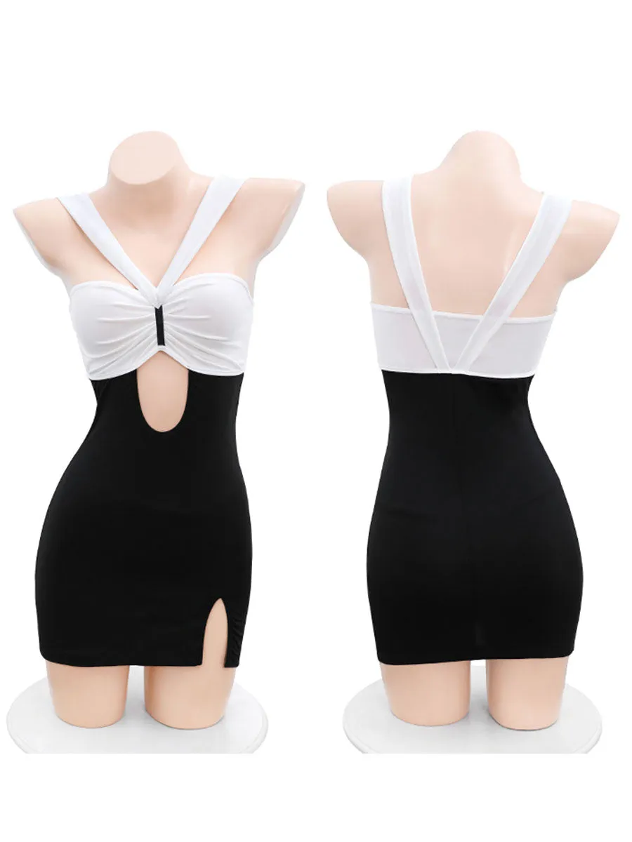 Black and White Secretary Bodycon Dress