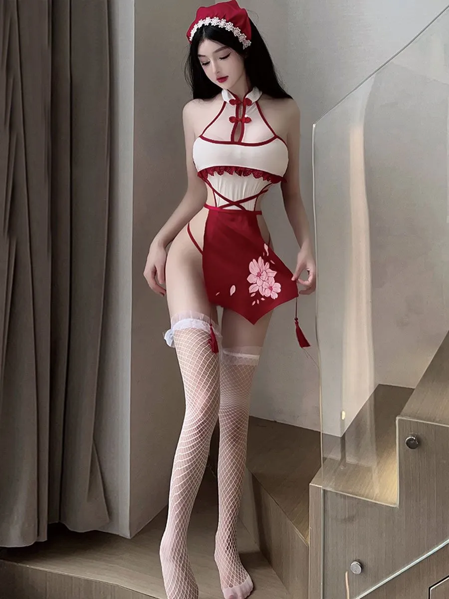 Draping High Slit Cheongsam Dress