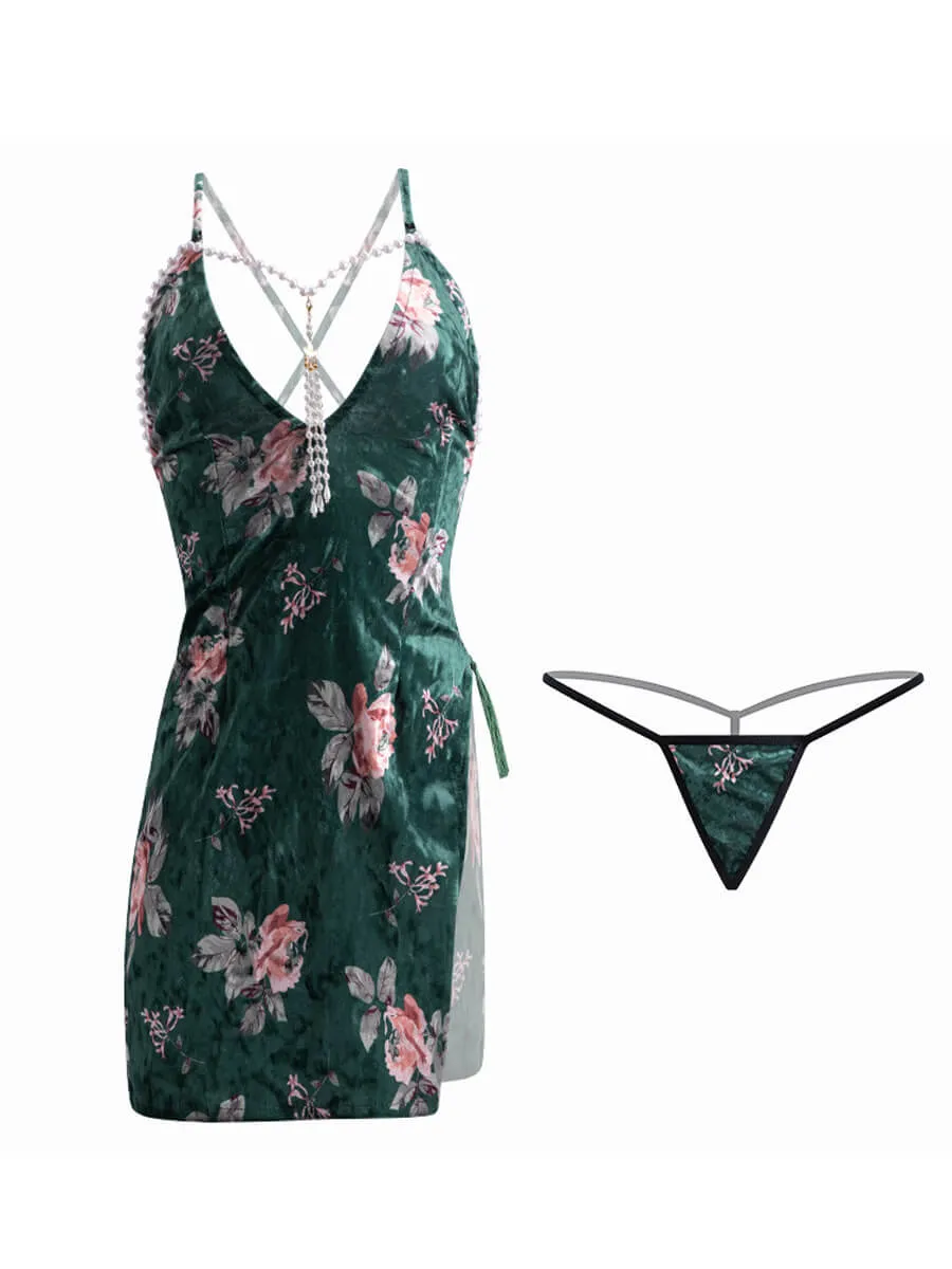 Floral Velvet Cheongsam Dress