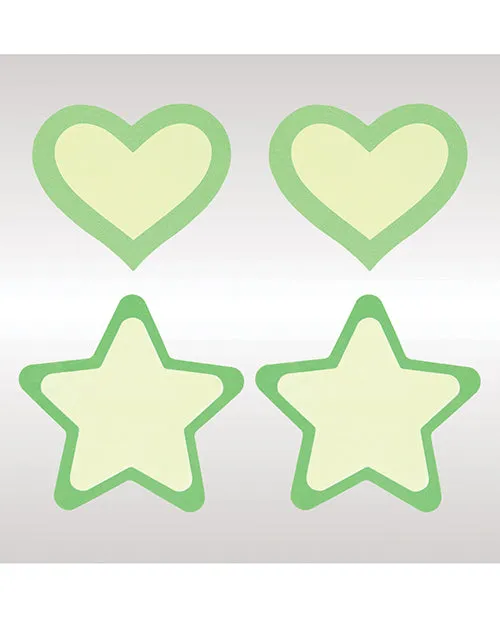 Glow in the Dark Peekaboos Hearts & Stars Pasties  Hot Pink or Green k - 2 pairs -