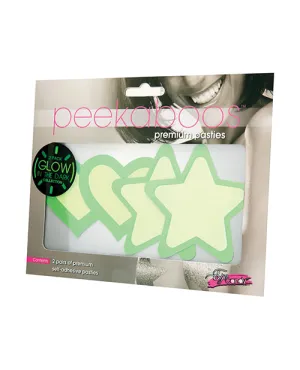 Glow in the Dark Peekaboos Hearts & Stars Pasties  Hot Pink or Green k - 2 pairs -