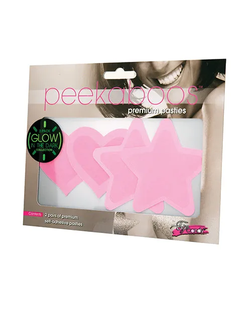 Glow in the Dark Peekaboos Hearts & Stars Pasties  Hot Pink or Green k - 2 pairs -