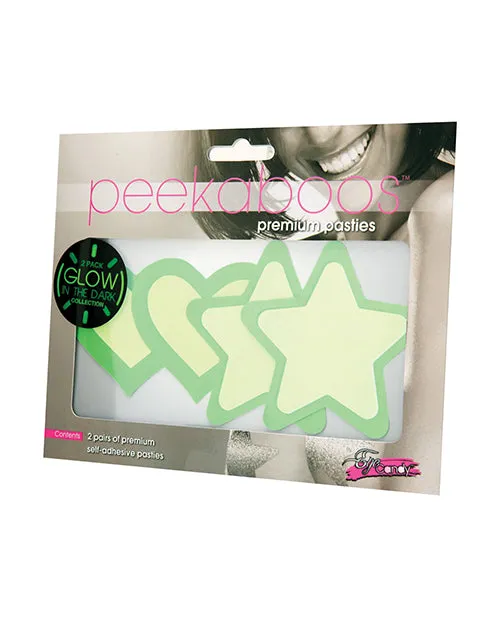 Glow in the Dark Peekaboos Hearts & Stars Pasties  Hot Pink or Green k - 2 pairs -