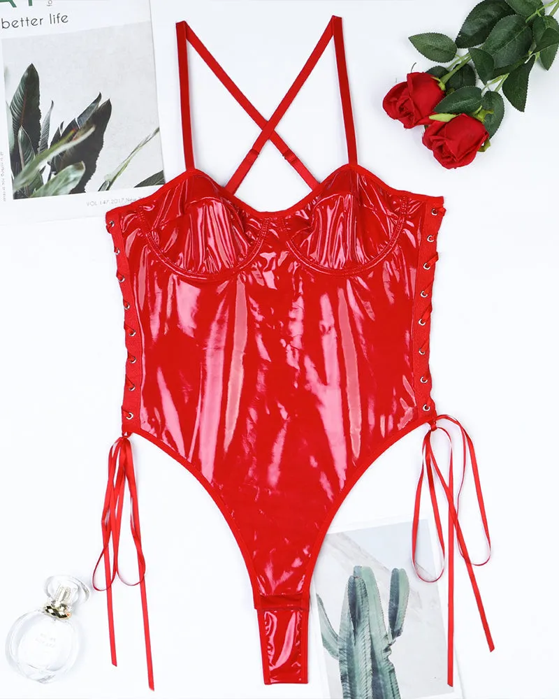 Leather Lace-Up Camisole Bodysuit