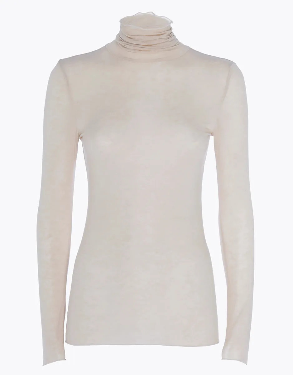 Long-sleeved stand-up collar jumper in modal and cashmere Beige