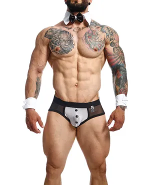 Male Basics Mob Maitre D Brief. Bow & French Cuffs Black/white