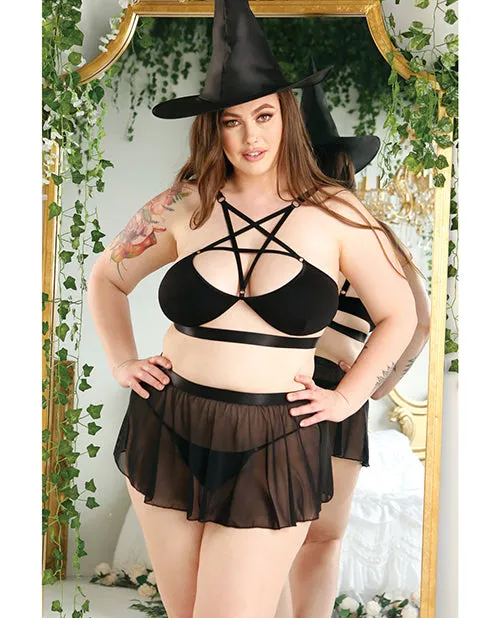 Play Under My Spell Hat. Bralette. Skirt & Panty Black