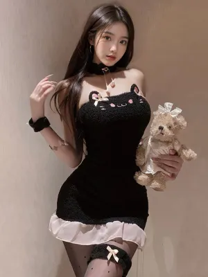Plush Black Cat Lingerie Set