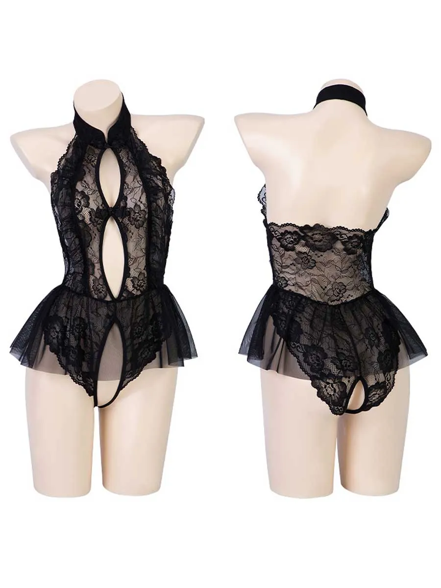 Sexy Chinese Style Crotchless Bodysuit