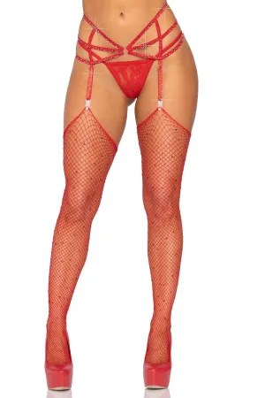Strappy Elastic Rhinestone Garter Belt With O-Ring Detail