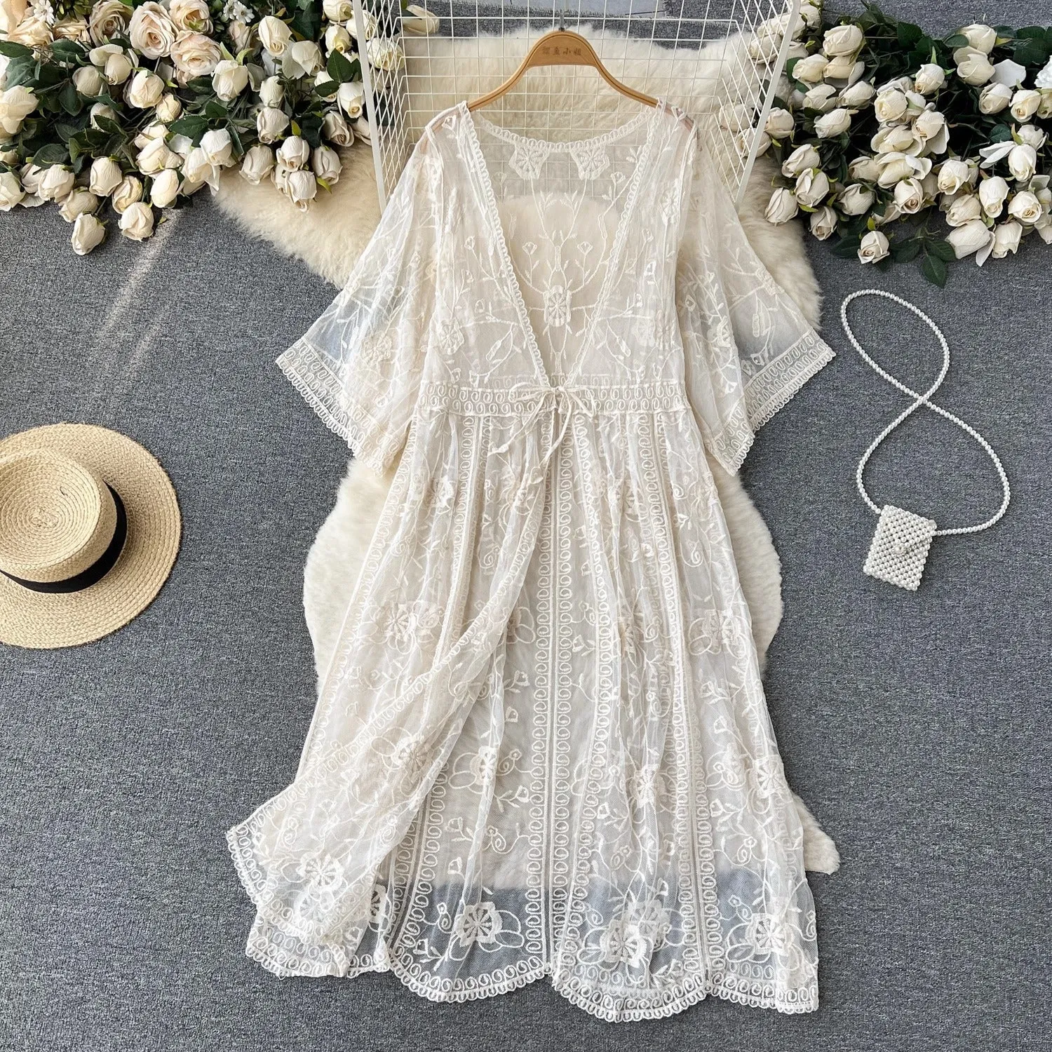 Three Piece Crochet Co-ord Beach Resort Set - Three Piece Beach Set By Sinderella