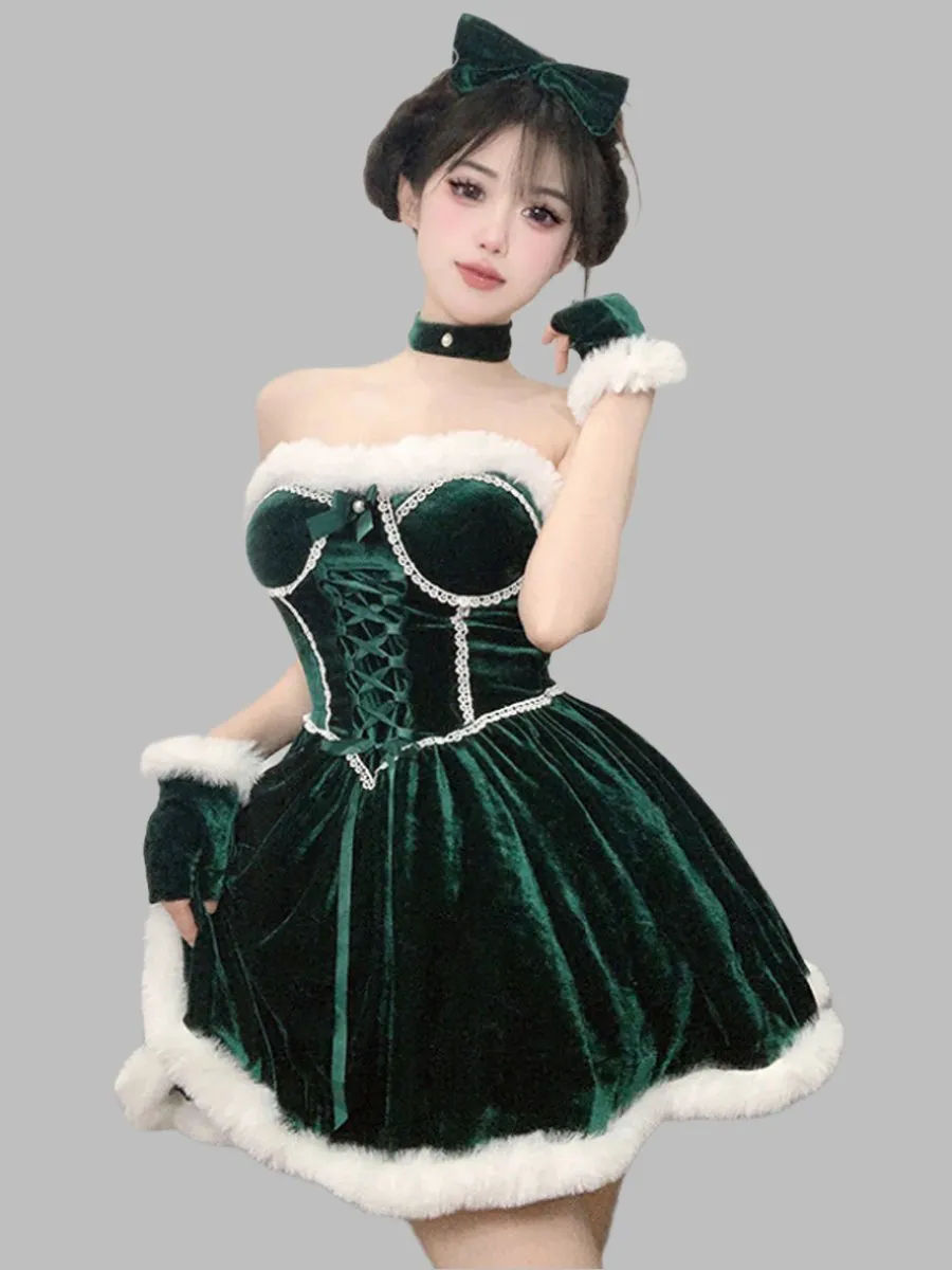 Velvet Christmas Mini Dress with Shawl