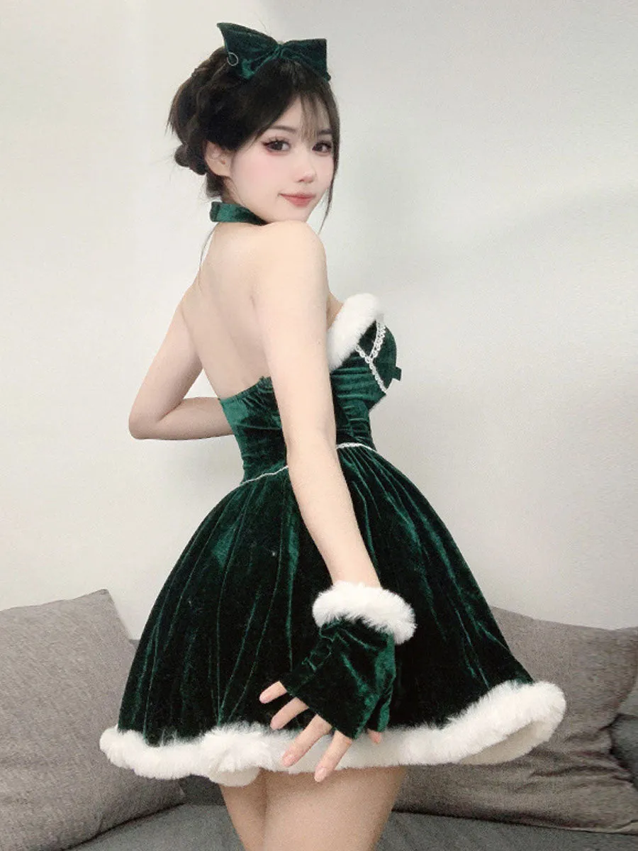 Velvet Christmas Mini Dress with Shawl