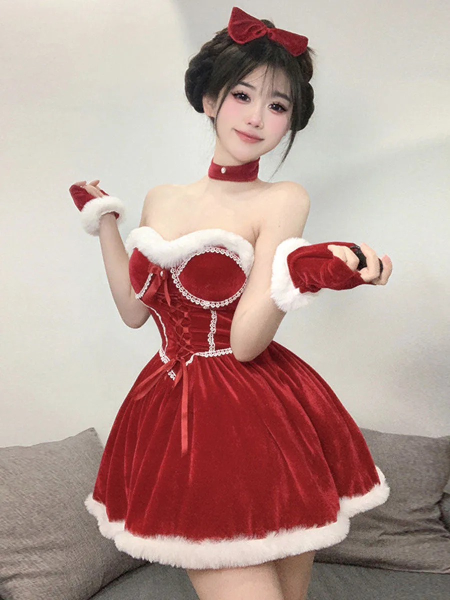 Velvet Christmas Mini Dress with Shawl