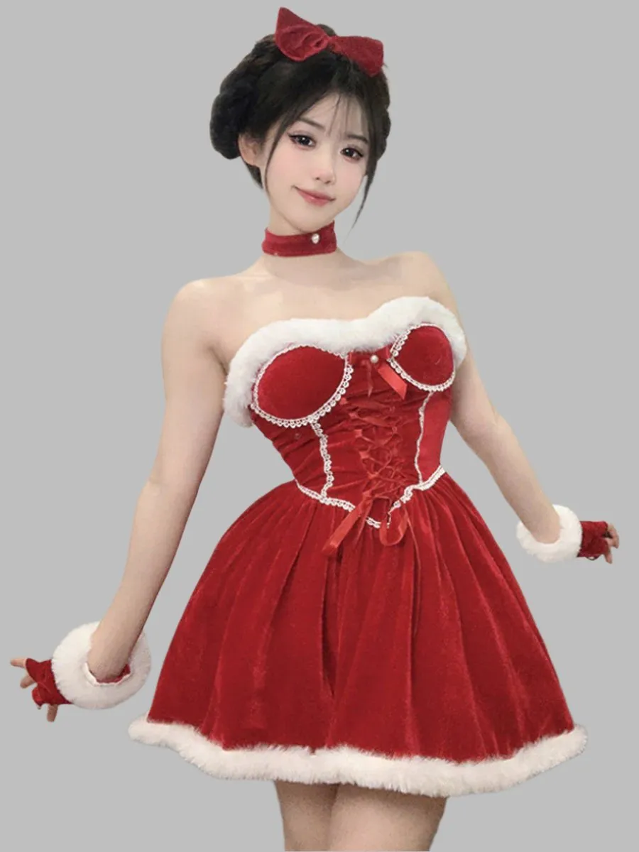 Velvet Christmas Mini Dress with Shawl