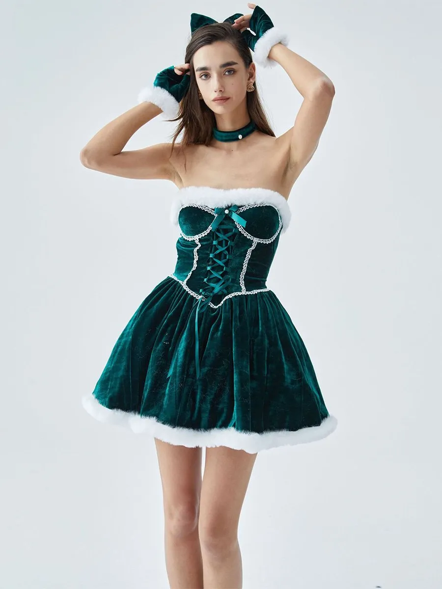 Velvet Christmas Mini Dress with Shawl