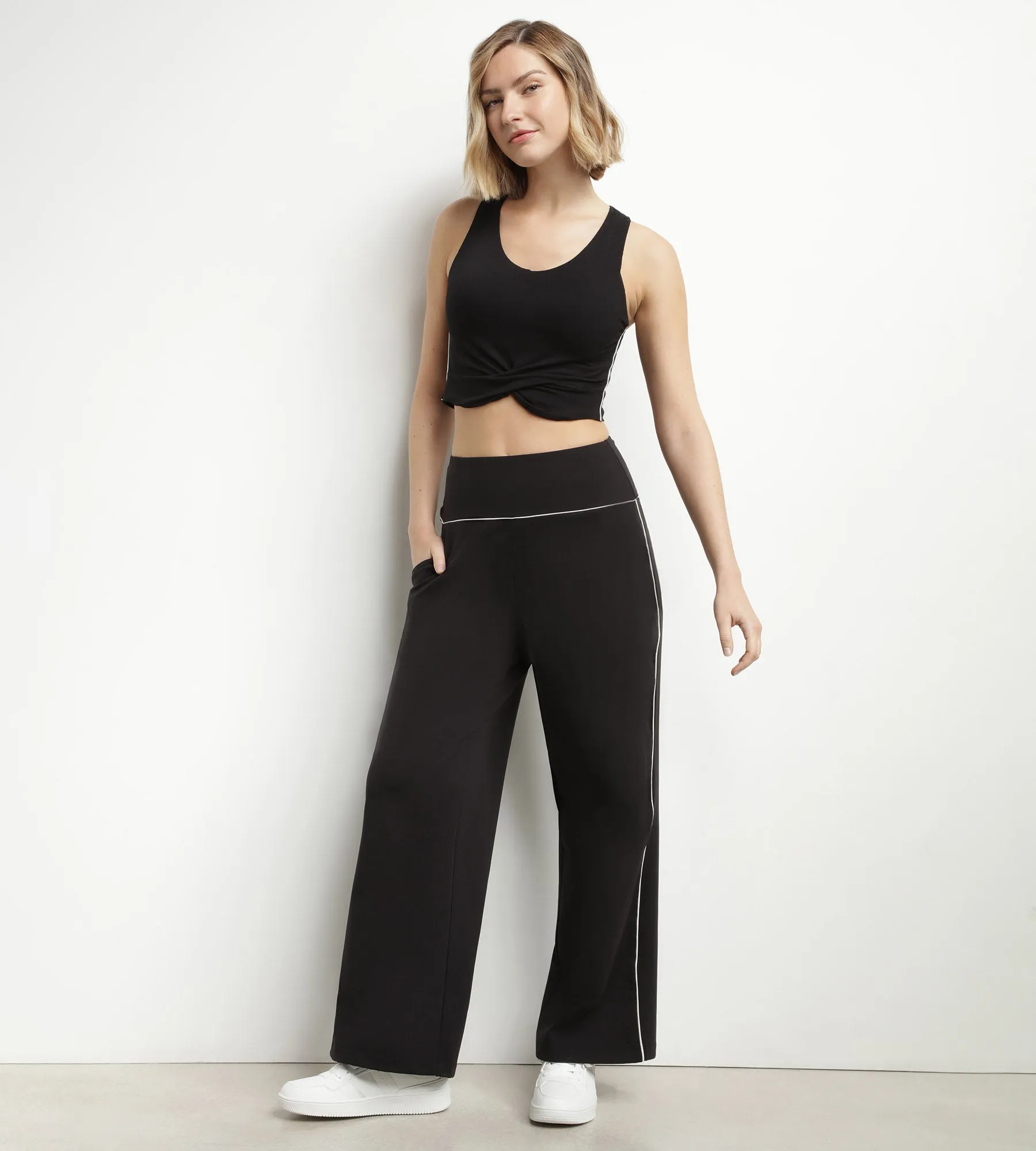 Women's stretch jersey wide-leg sports trousers Black Dim Move