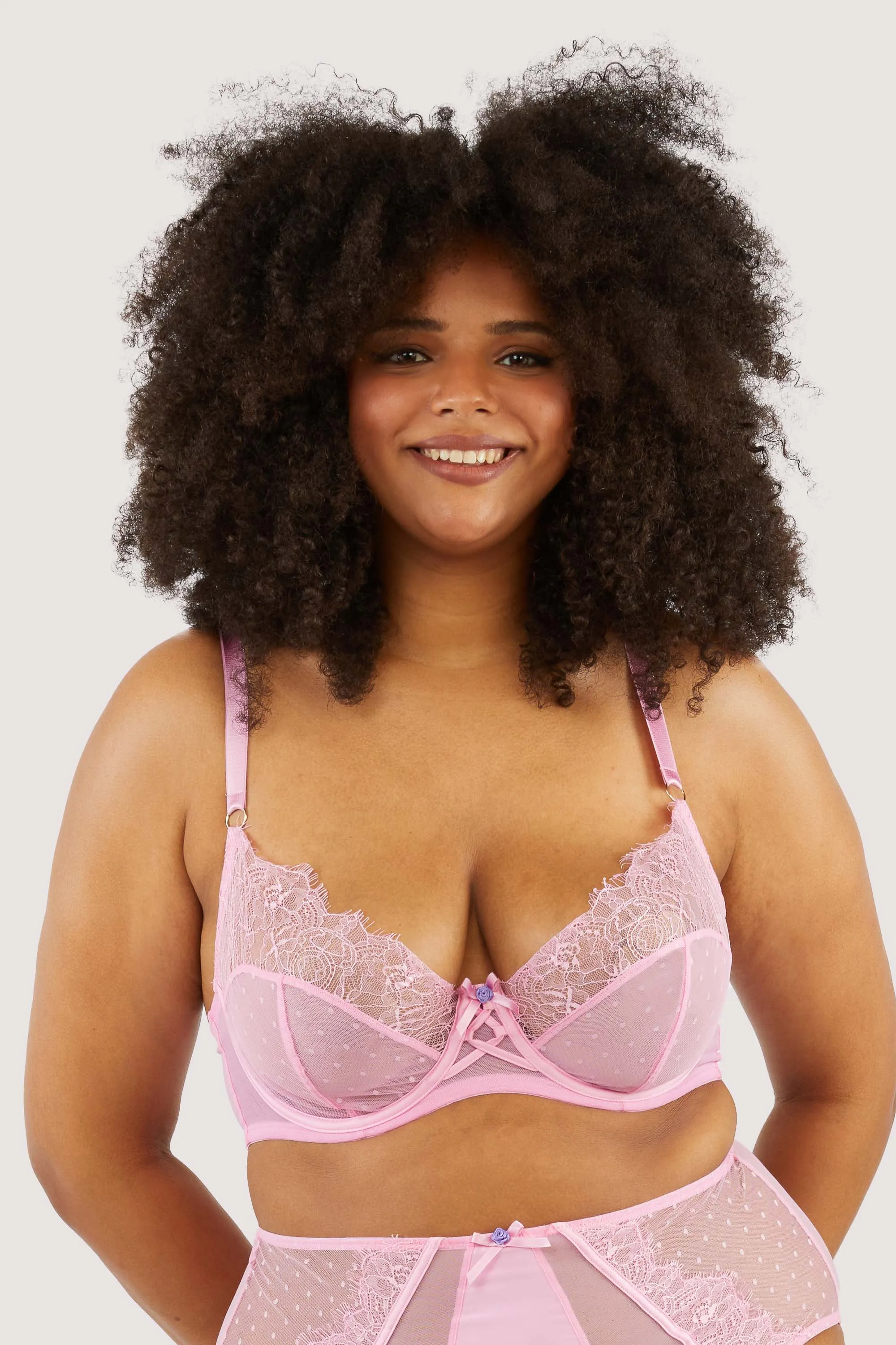 Ziggy Pink Lace and Spotted Mesh Bra