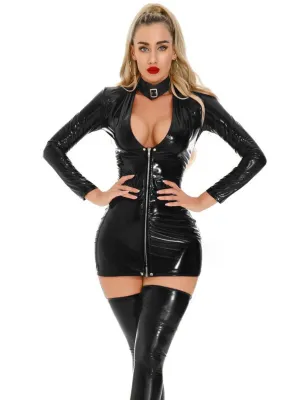 Zipper Up Long Sleeve Mini Dress